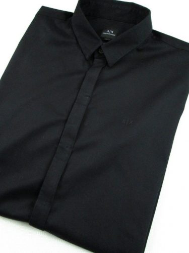 ARMANI EXCHANGE SLIM FIT ELEGÁNS RÖVID UJJÚ FÉRFI (2XL) SZTRECCSES FEKETE ING